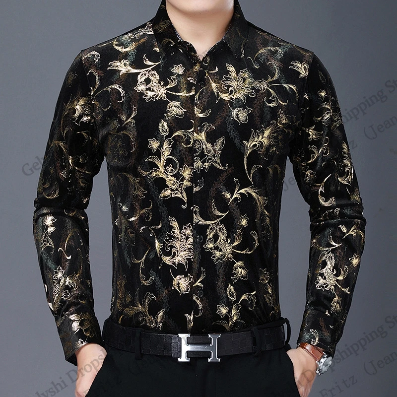 Neue Herren Luxus Schwarz Golden Plus Größe Langarm Hemd Floral Paisley 3d Druck Hawaiian Shirt Männer Frauen Mode Casual Bluse