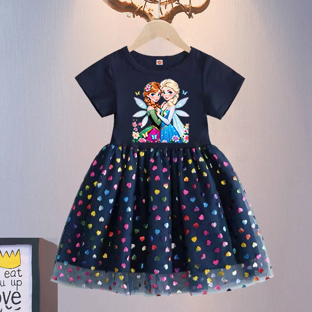 Vestido de princesa de manga corta para niñas de Disney, ropa para niños, vestidos de princesa Elsa de Frozen, vestido de fiesta de 2 a 8 años, novedad de 2025