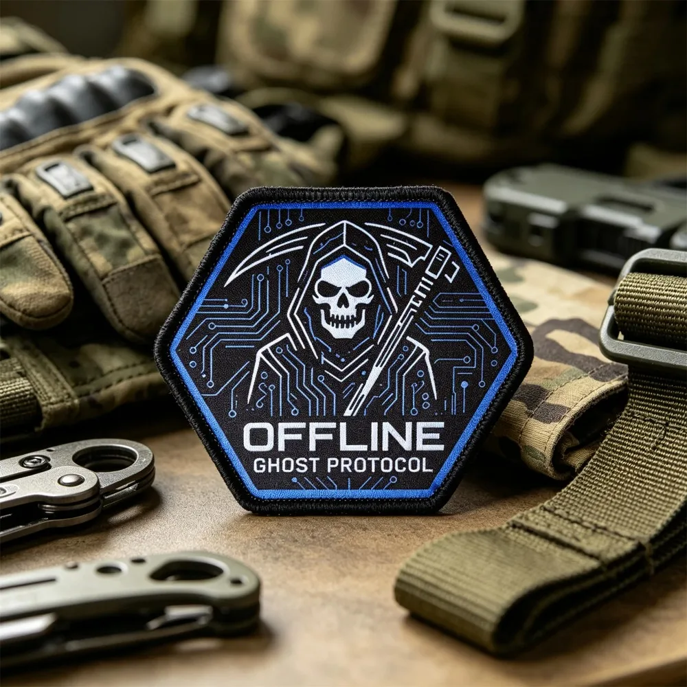 Offline Ghost Protocol Tactical Patch Morale Badge Printed Hook Loop Reaper Skeleton Sticker for Clothes Backpack