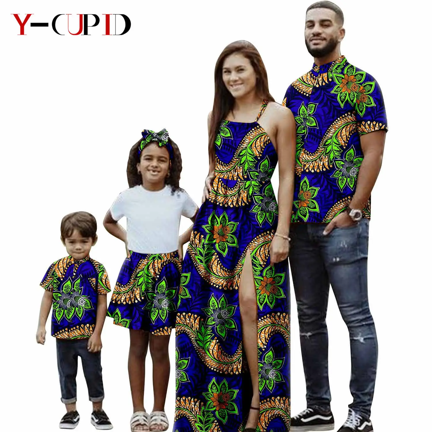 Sexy African Print Dresses for Women Matching Family Clothes Summer Outfits Dashiki Men Short Sleeve Shirt Party Wear 24F016