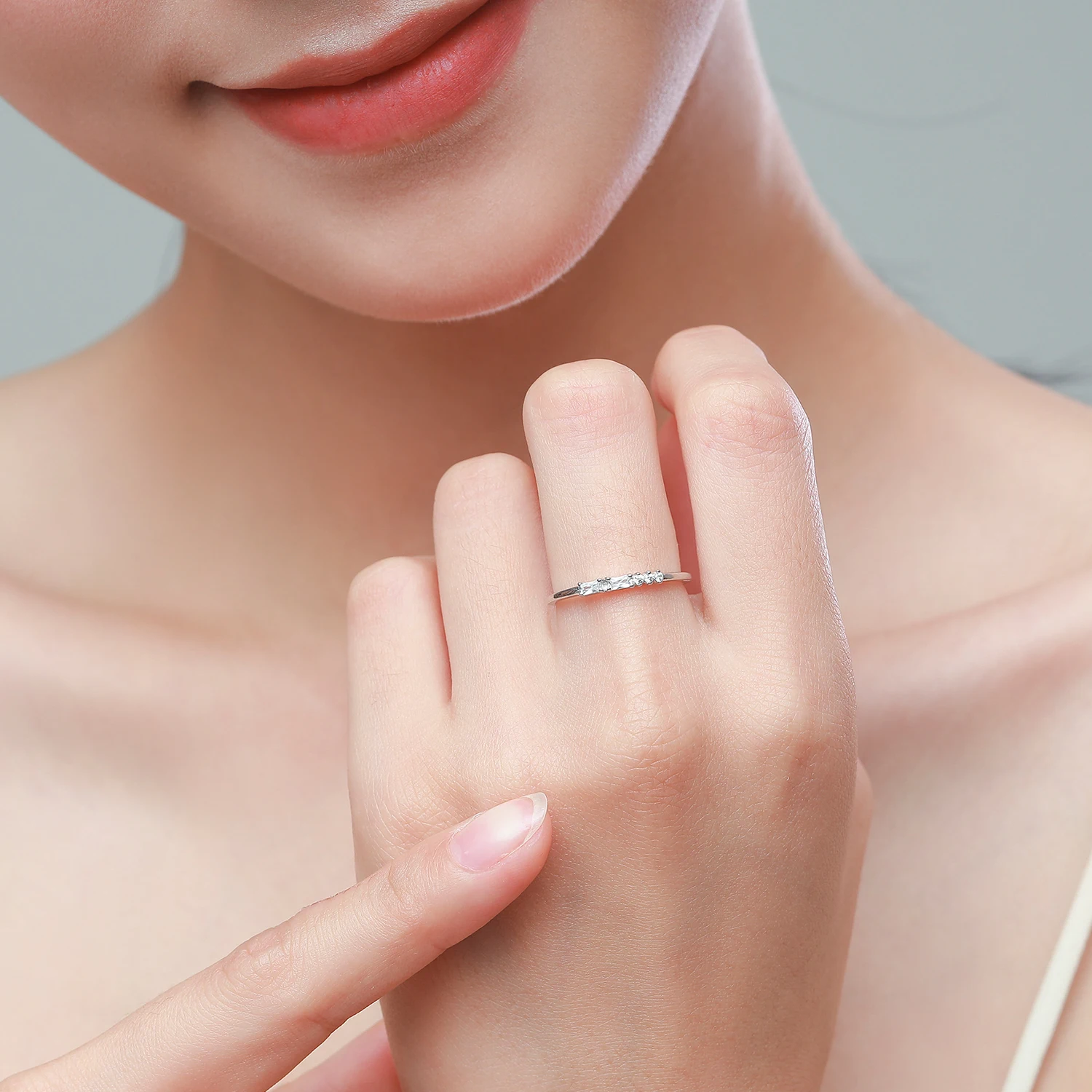 Ailmay 925 Sterling Silver Fashion Zircon Rings For Women Stackable Extremely Simple Jewelry