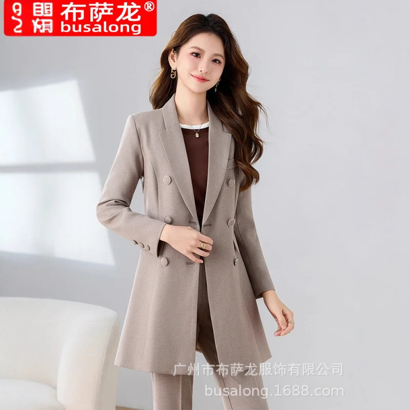 

Длинный женский костюм, элитный костюм, новый осенний профессиональный костюм, элегантный блейзер для собеседования, официальная спецодежда