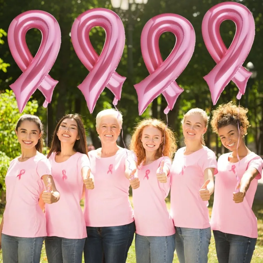 Balões de câncer de mama Decorações de conscientização do câncer de mama 4 PCS Balões de folha em forma de fita rosa Grande conscientização do câncer de mama