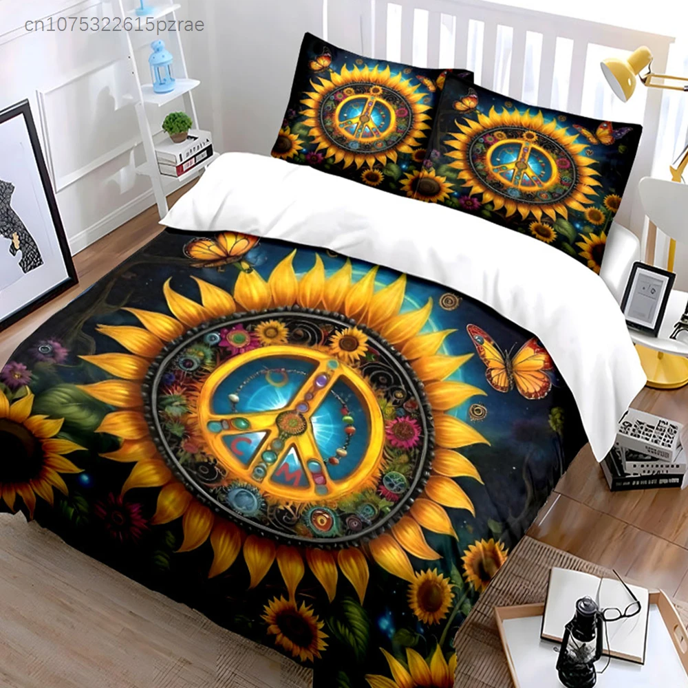 Peaceful Sunflower Art Decor Multiple Sizes kid's And adults' Bedroom Exquisite 3PC Bedding set, Gift