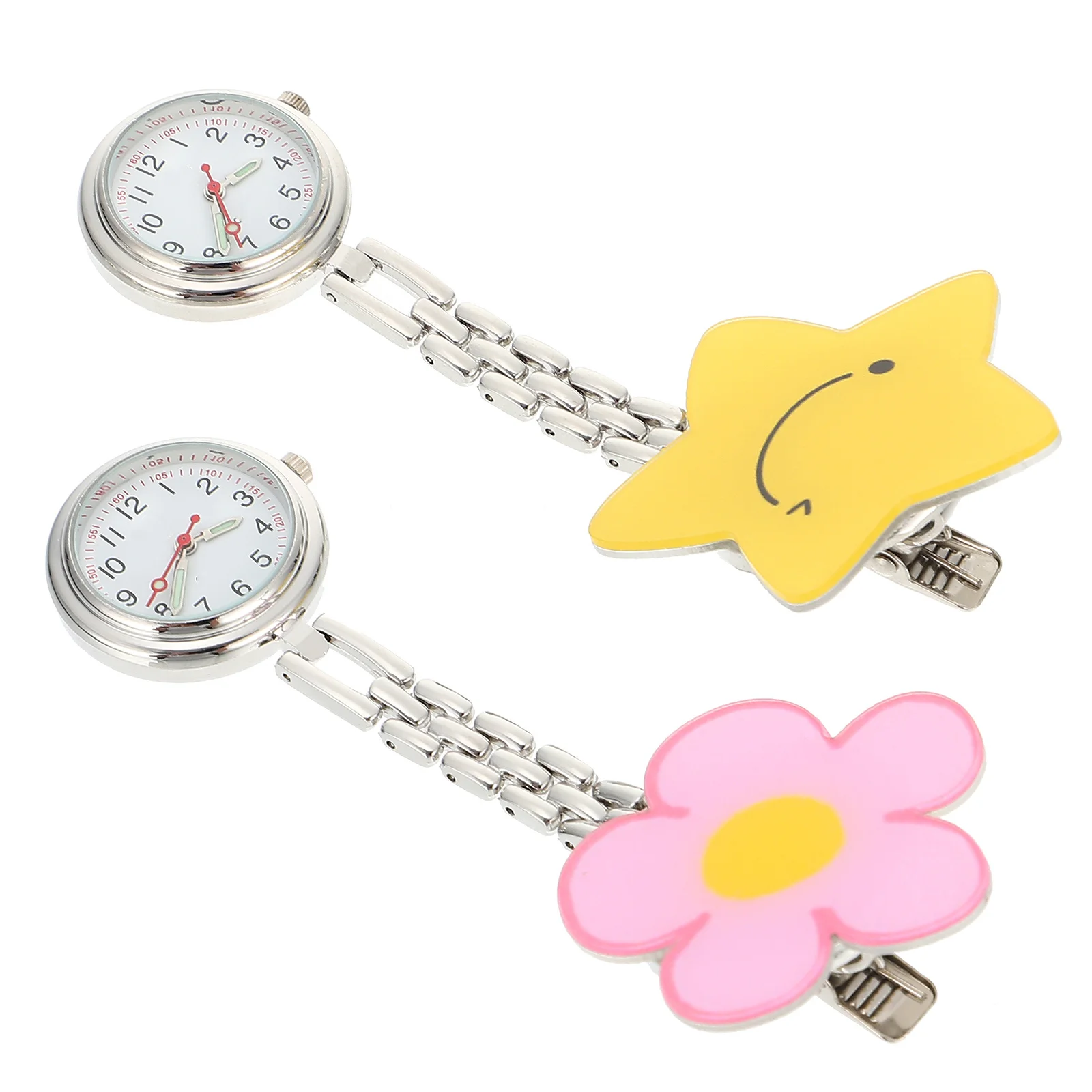 

2pcs Luminous Electronic Pocket Watch Nurse Hanging Clip Type For Doctor Chest Timepiece Luminous Pocket Watch