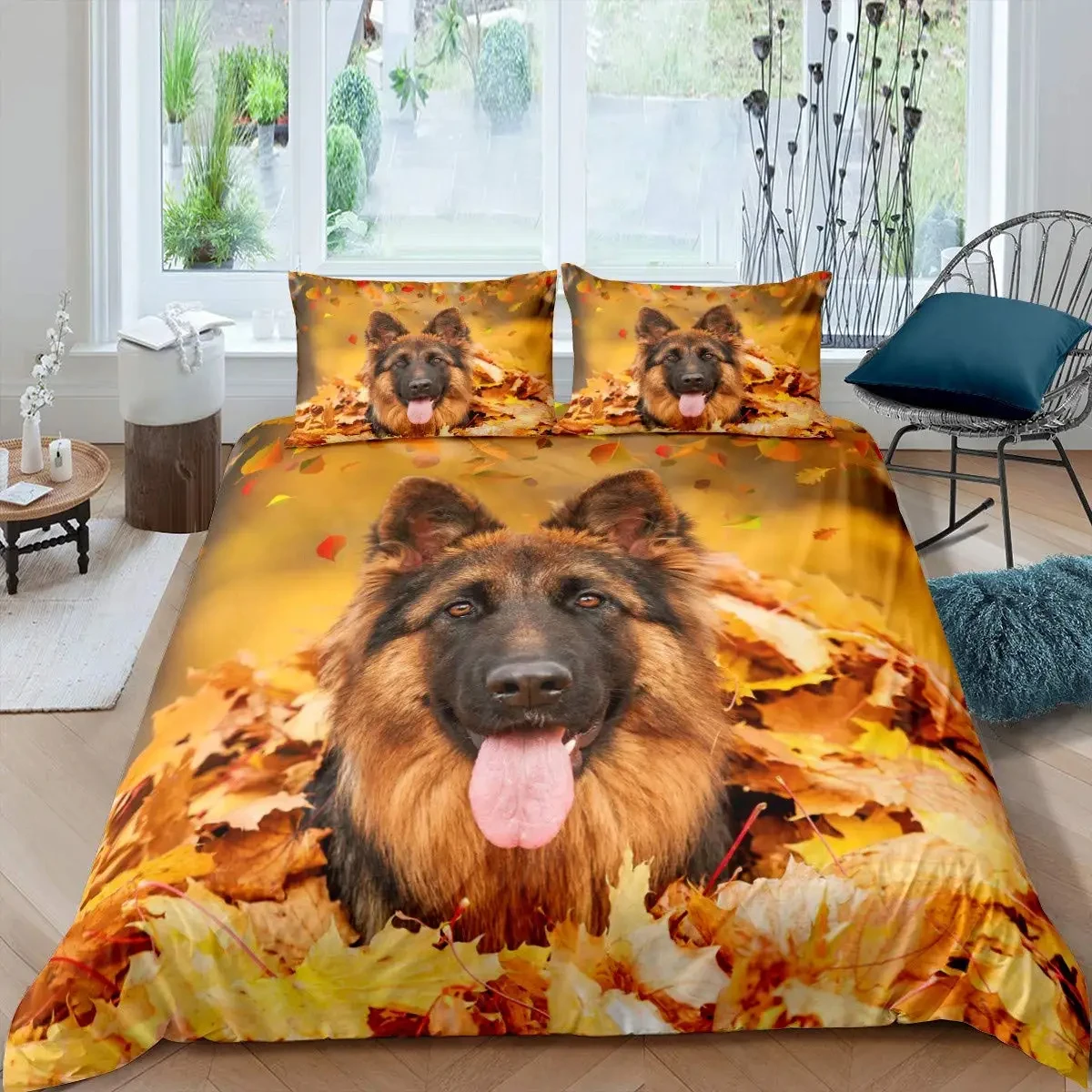 

German Shepherd Duvet Cover Set 3D German Shepherd Puppy Print Bedding Set for Boys Girls Pet Animal Theme Comforter Cover