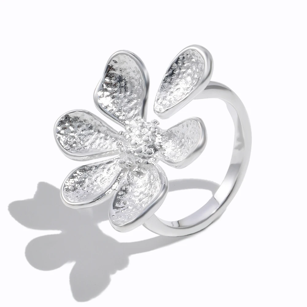 

Glossisland 925 silver plated stainless steel ladies Flower Opening Ring Silver white trendy daily jewelry accessories