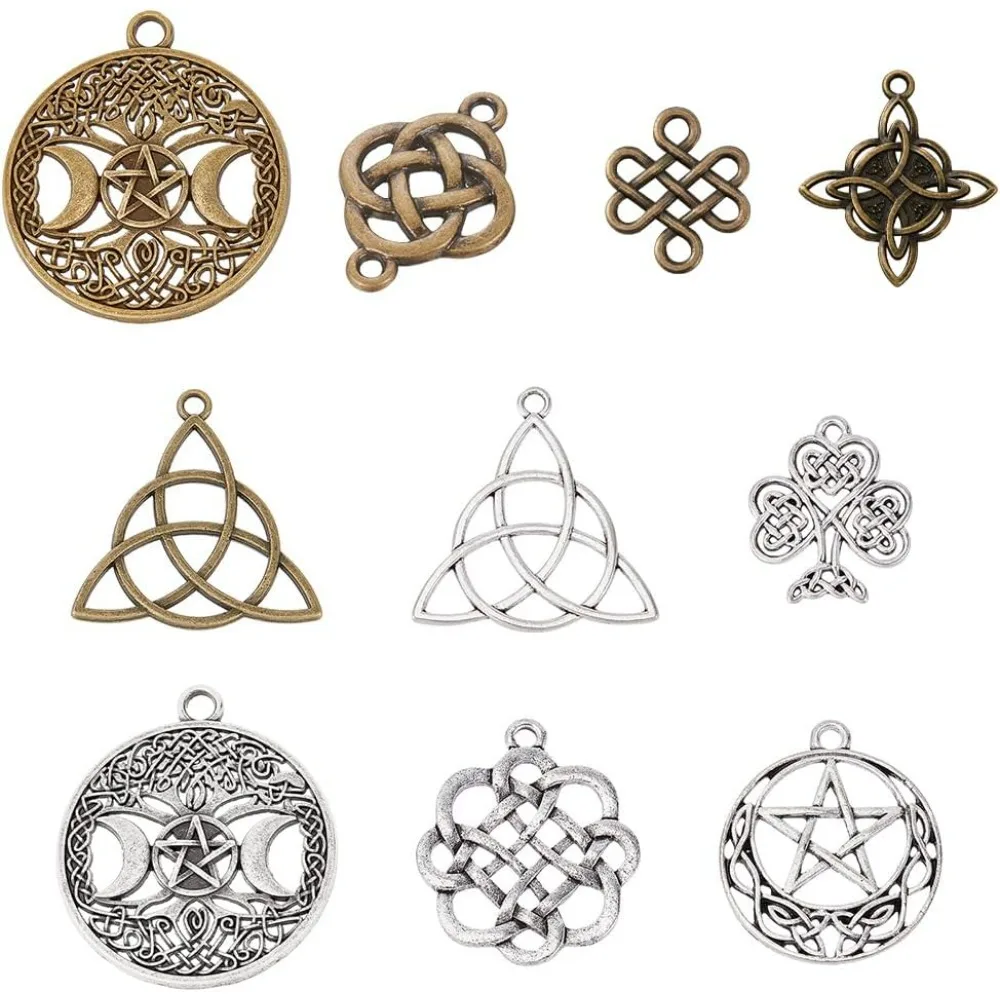 20Pcs 10 Style Celtic Knot Charms Large Trinity Knot Charm 1.47 inch Tree of Life Triple Goddes Moon Lucky Energy making kit