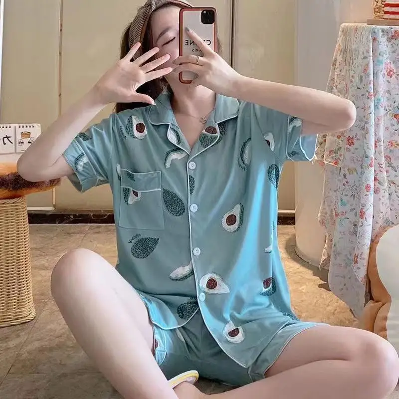 New Women Sleepwear Cartoon Pajamas Female Short  Pants Short Sleeved Summer Spring Loungewear Fashion Home Clothing Homewear