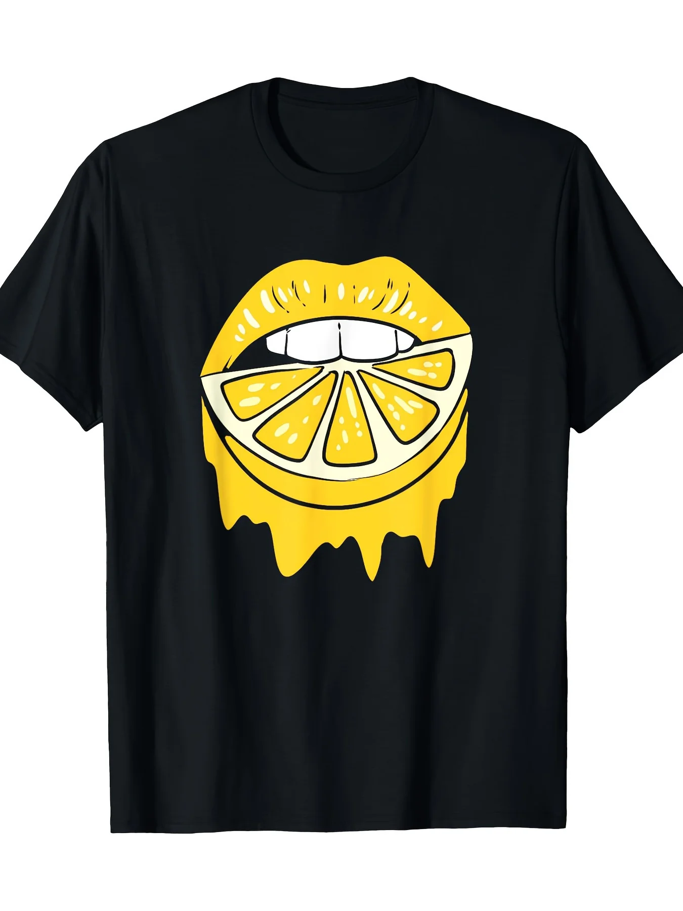 Camiseta informal con estampado de rebanada de limón ropa informal suave y cómoda de manga corta con cuello redondo rop