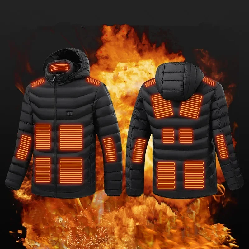 2025 Winter New Men 15 Zone Intelligent Heating Hooded Cotton Jacket Versatile Dual Control Heating Electric Warm Coat