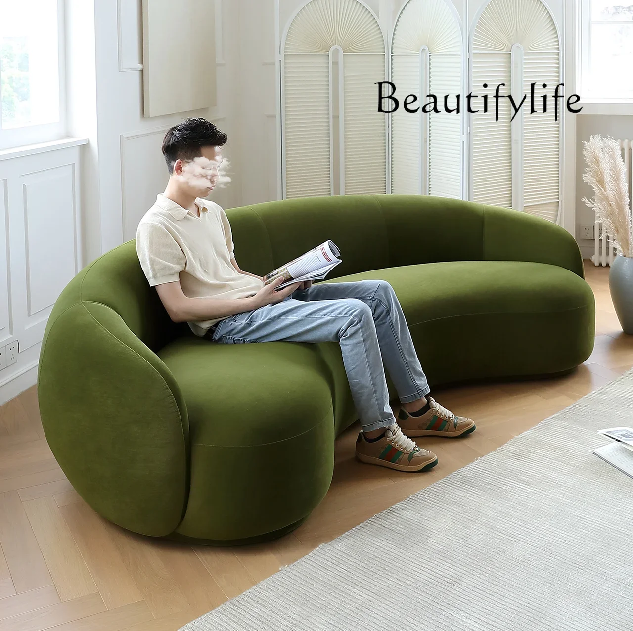 Minimalist special-shaped sofa Italian style designer green semi-circular sofa