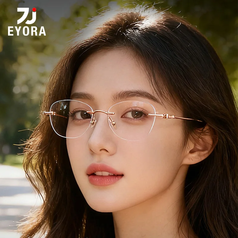 

EYORA Lightweight Titanium Rimless Reading Glasses for Women Anti Blue Ray Photochromic Glasses Optical Lenses with Prescription