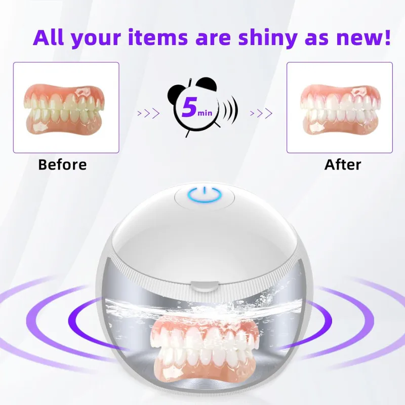 Home appliance mini portable rechargeable denture ultrasonic cleaner with uv sterilizer for daily disinfeciton