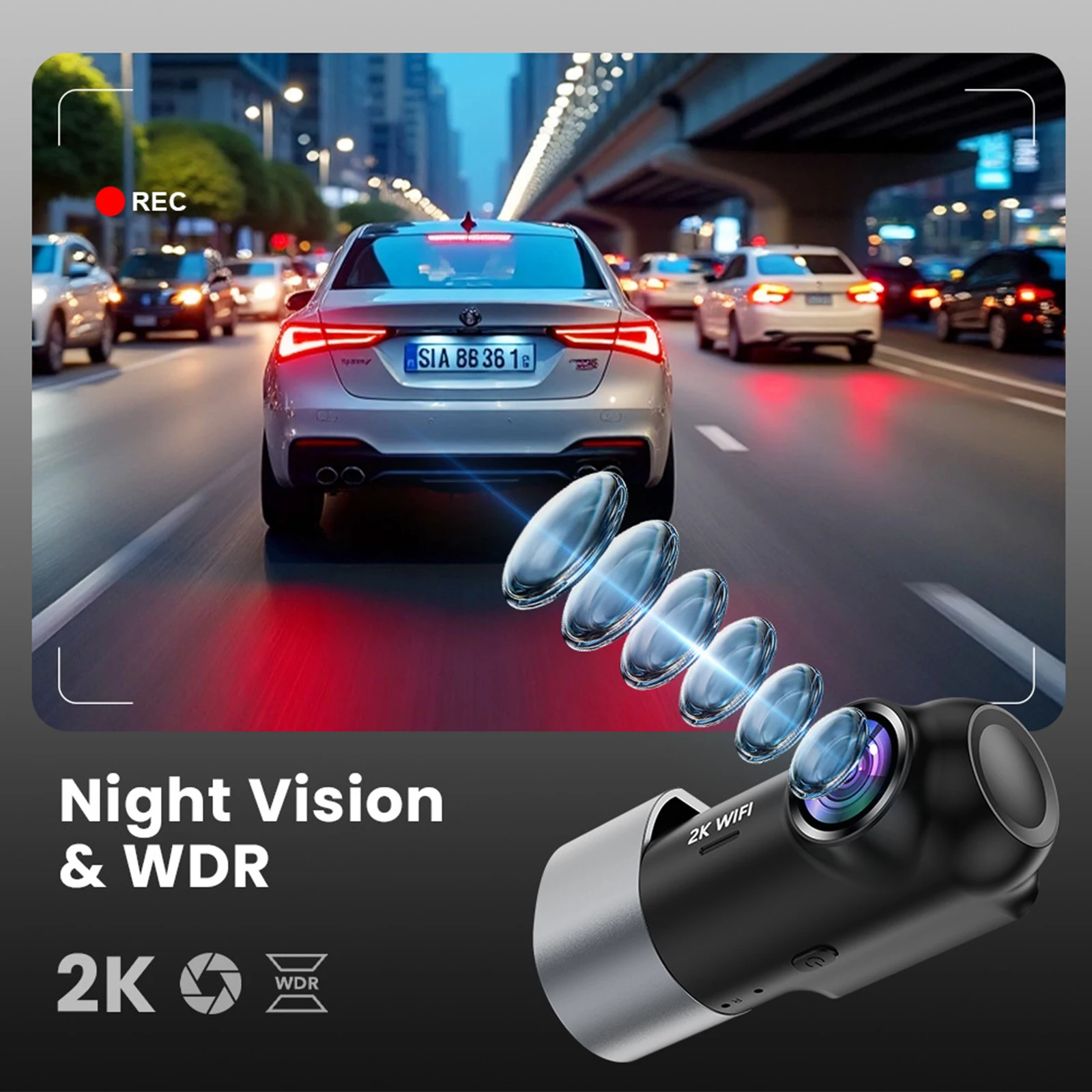 HD 2K WIFI/GPS Dash Cam 24H Parking Mode 2560 X 1440 Car DVR Support 256GB Max G-Sensor Loops Recording Dashcam for Vehiles