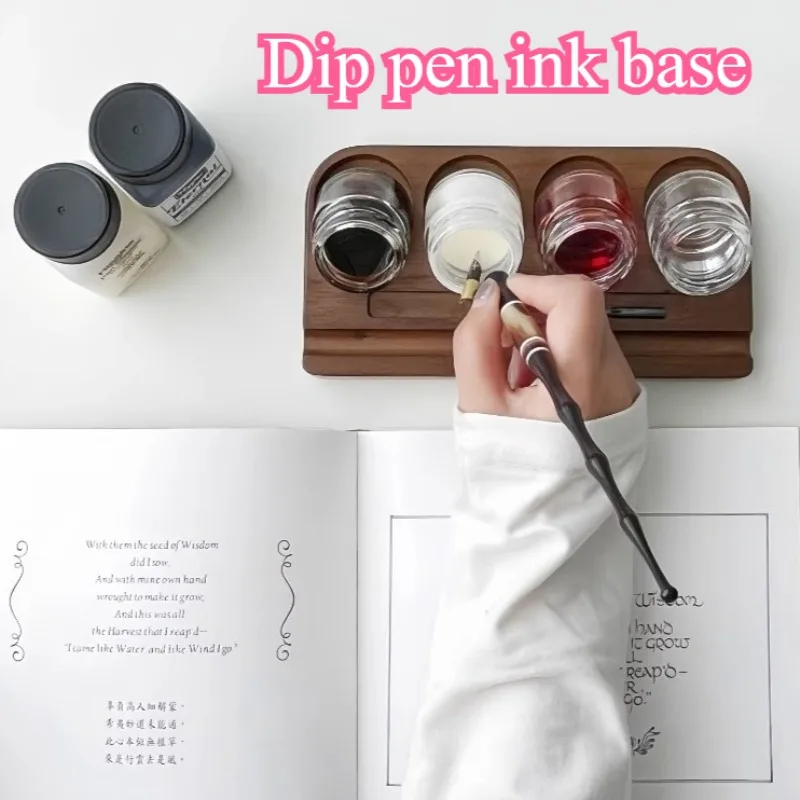 1/2/4 -position Base Upgraded Ink Holder Sealed Container Set Students' English Calligraphy Painting Dip Pen Storage Rack Tools