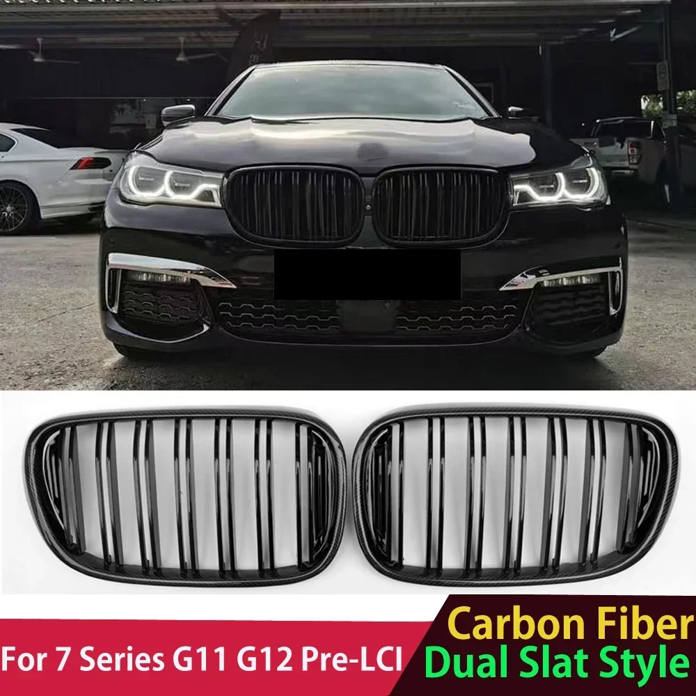 

G11 G12 Grille Real Carbon Fiber Front Bumper Grill Hood for BMW 7 Series Pre-LCI 2016-2019 740i 730i 750i