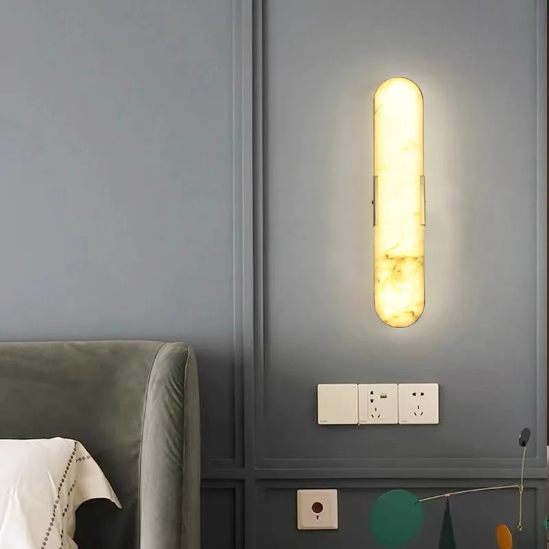 Cross-border natural marble wall lamp creative minimalist art designer background wall aisle American light luxury bedside lamps