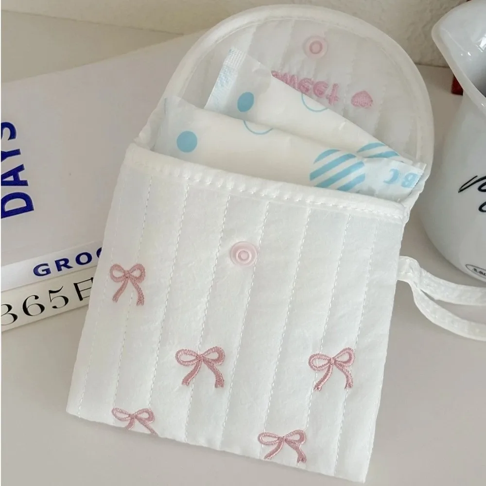 Portable Sweet Bowknot Sanitary Pad Pouch Korean-Style Mini Bowknot Storage Bag Embroidered Clutch Women