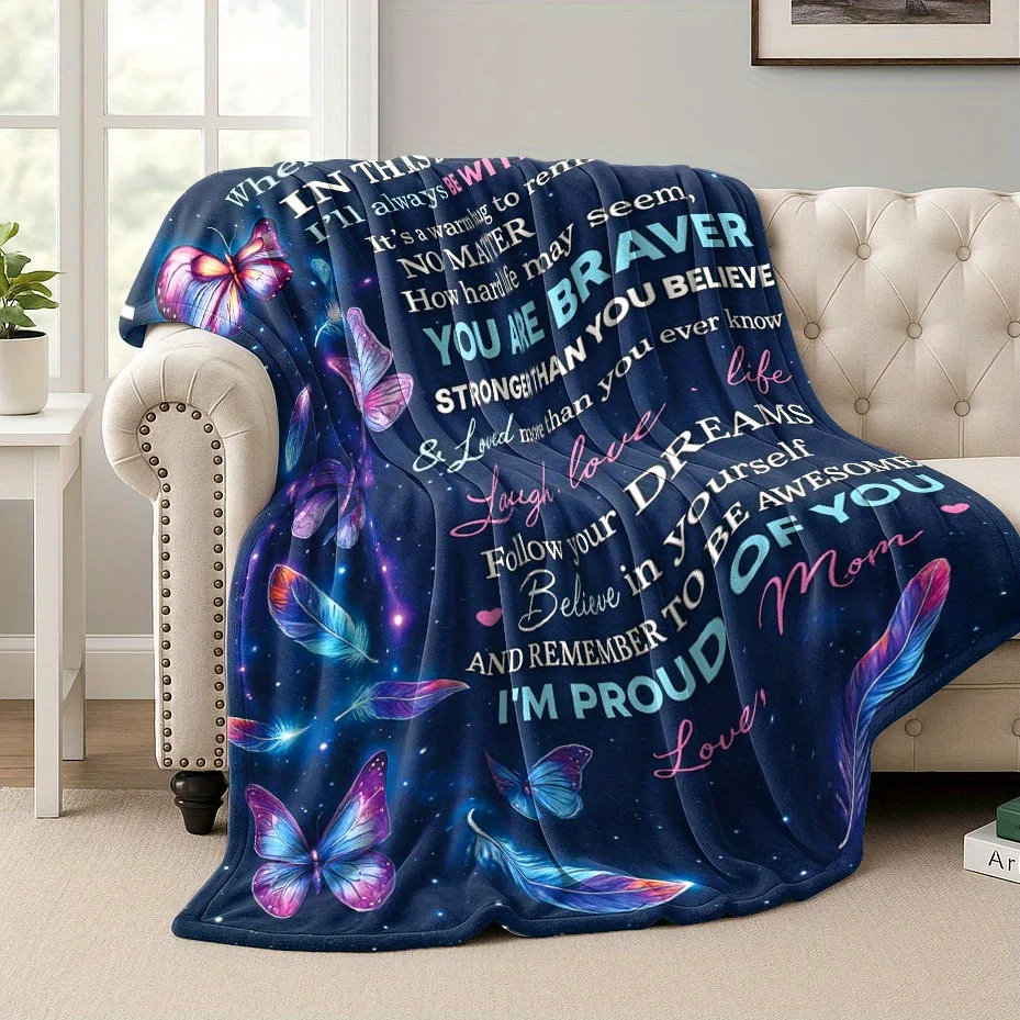 1pc Flannel Blanket | TO MY DAUGHTER Pattern, Soft and Warm, Suitable for Sofa,, Travel, Camping, Living Room, Office, Chair, Te