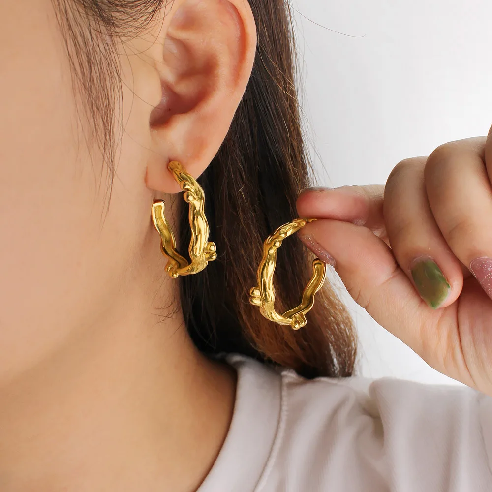 DIY accessories European and American ins style simple irregular embossed earrings, high-end gold stainless steel earrings, earr