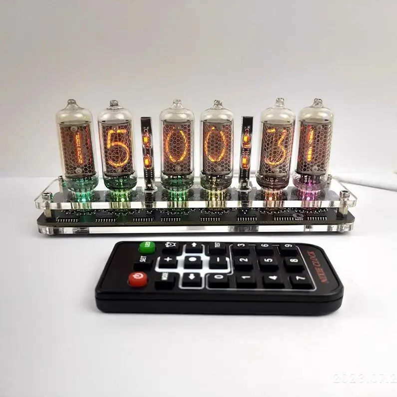 GHXamp 6-bit IN-8 Glow Tube Clock IN8 Nixie Clock LED Ambient light Remote Control Advanced Edition USB 5V