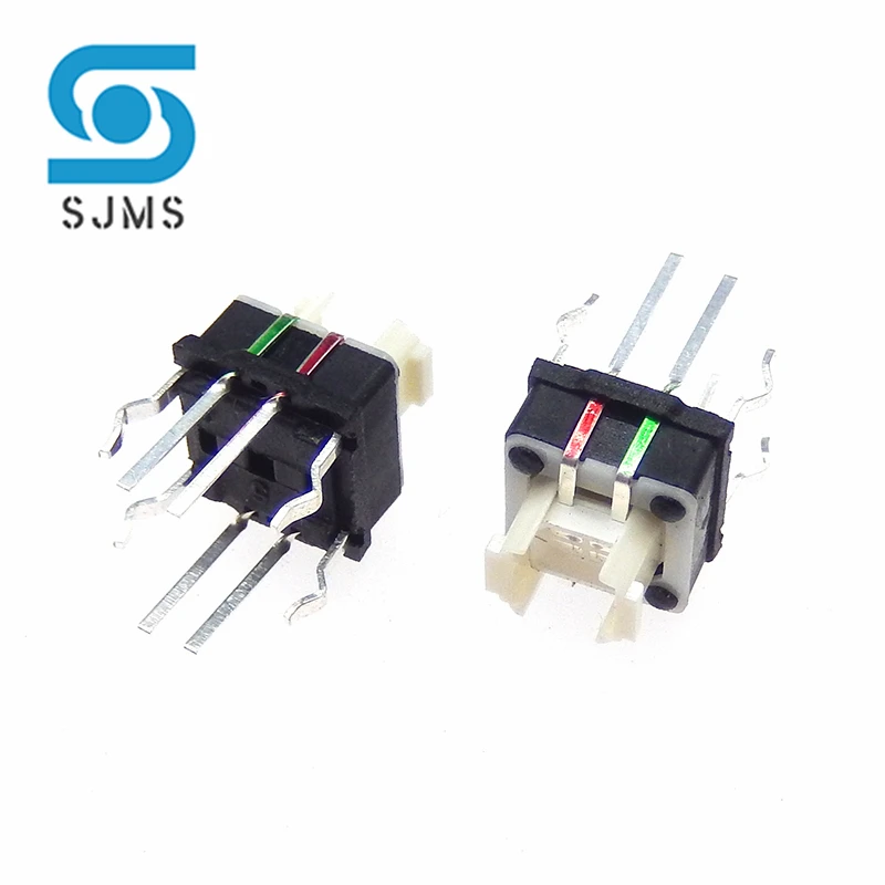 1Pcs 6.4*7.2*7mm DIP 8Pin With Light LED Through Hole Reset Micro Push Button Tactile Momentary Switch With LED Red Green Light