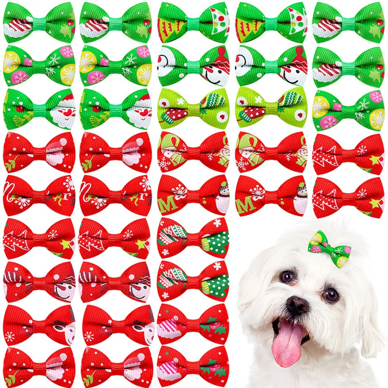 Handmade Christmas Mix Color Pet Dog Cat Hair Bows Hairpin Hairclip Chihuahua Grooming Accessories for Dogs