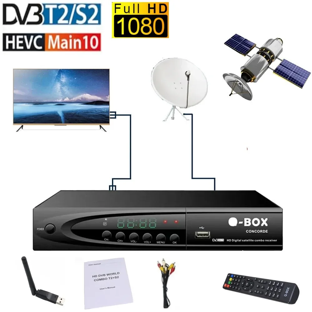 QBOX DVB T2 S2 Combo Satellite TV Receiver 1080P HD Digital TV Decoder Tuner  H.264 DVB-T2 MP3 Play PVR EPG DVB S2 Set Top Box