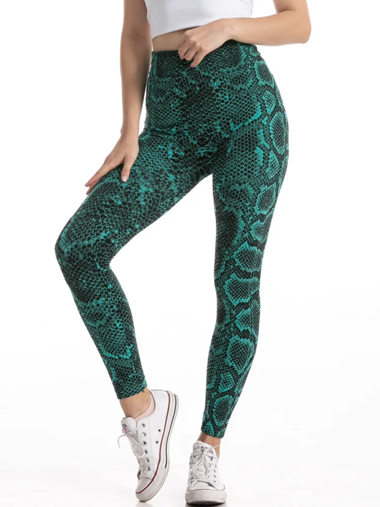 CHSDCSI Fashion Snake Print Animal Skin Sports Leggings Yoga Pants Elastic  Leopard Fitness Women High Waist Gym Sportswear