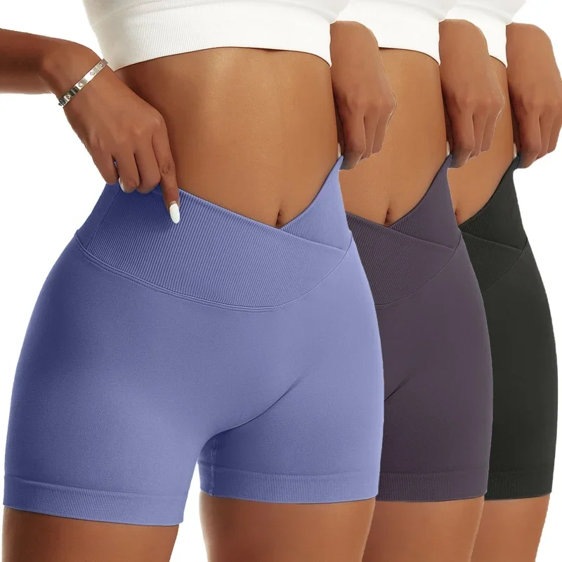

3 Pieces Women Solid Peach Hip Sports Pants High Elastic Breathable Running Biker High Waist Yoga Scrunch Butt Shorts for Women