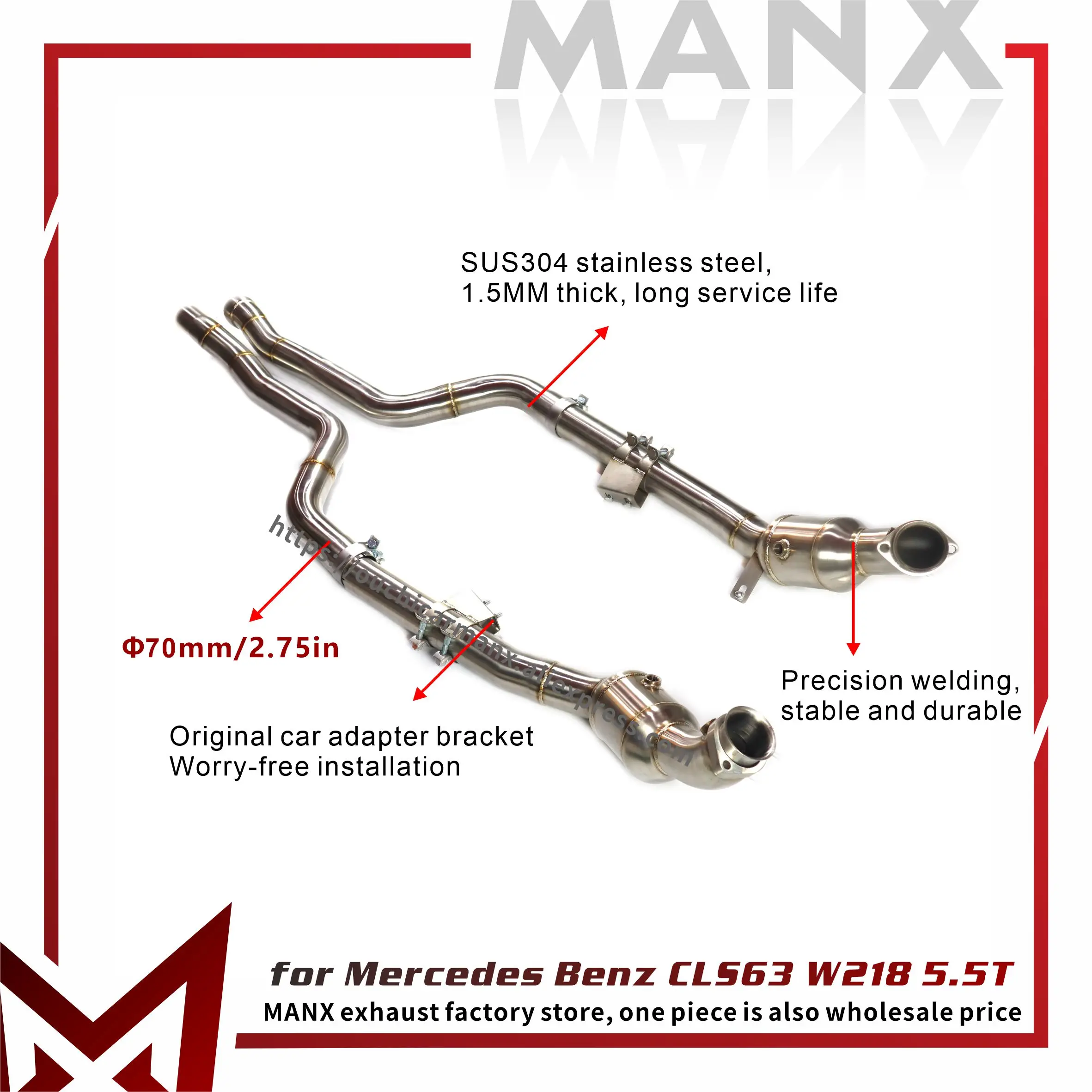 

MANX для Mercedes Benz CLS63 W218 5.5T Downpipe Exhaust Racing-Style Нерузничная установка