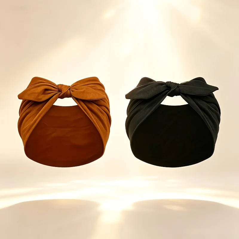 2pcs Bohemian-Style Bow Headscarf and Hair Bands, Soft and Stretchy Wide Headbands for Women, Non-Slip Elastic Hair Ties