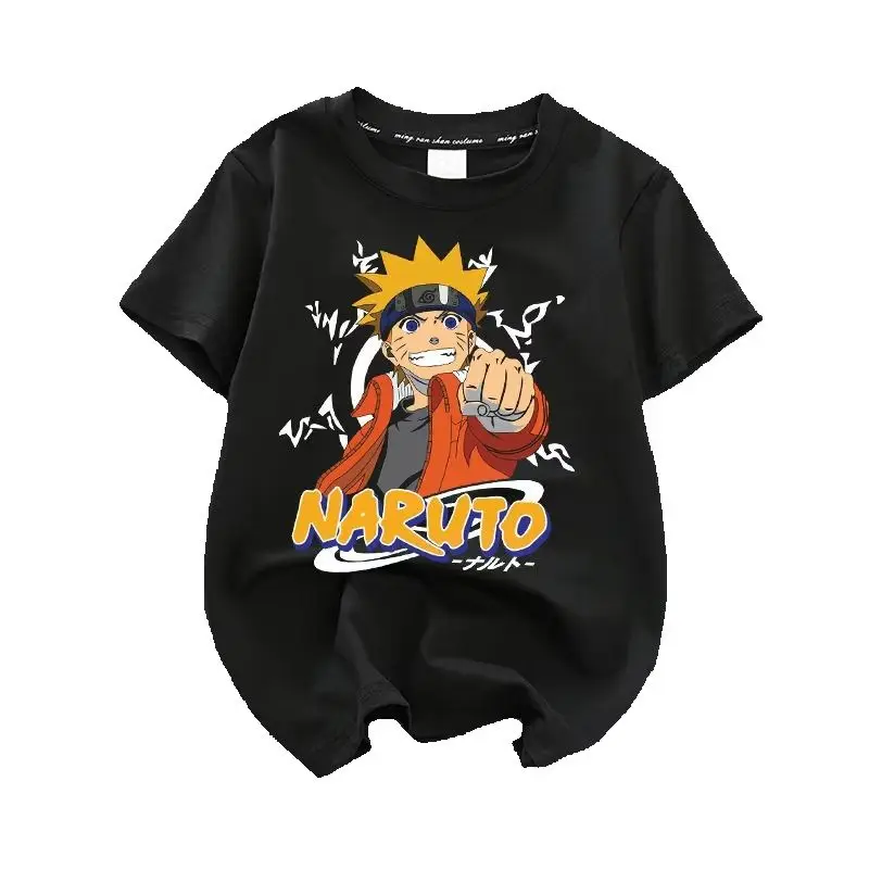 Naruto Naruto Sasuke Kakashi Cartoon Anime Printed T-shirt Short Sleeves for Boys and Girls Parent Child Clothing