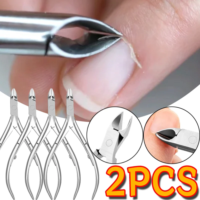 2PCS Cuticle Nippers Nails Cuticle Scissors Manicure Clippers Trimmer Dead Skin Remover Pedicure Stainless Steel Cutters Tools