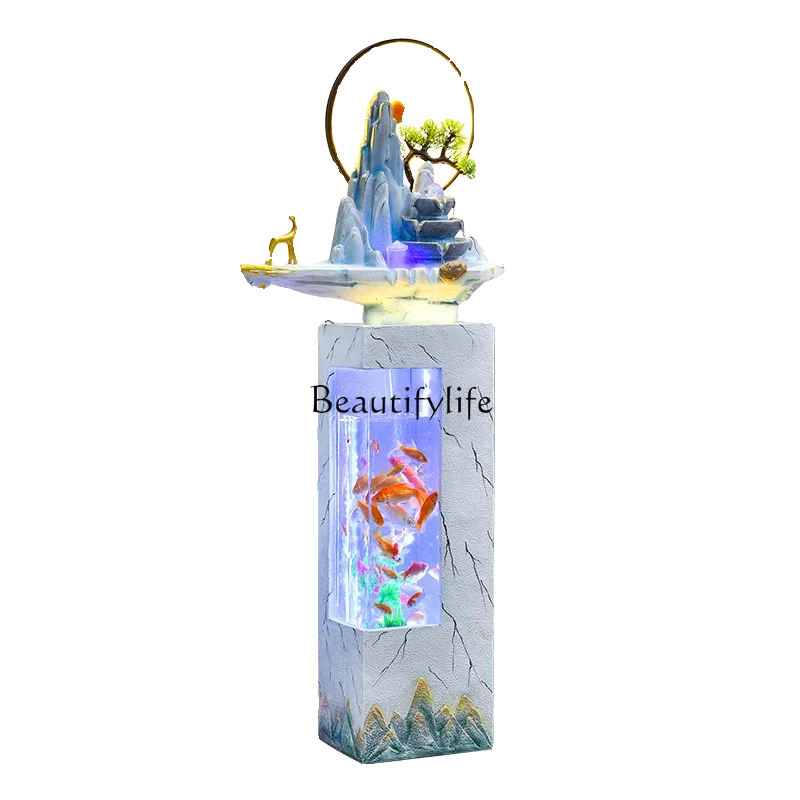 FG10Modern Indoor Living Room Fortune Fish Tank Floor-Standing Alpine Rockery Ornament with Circulating Water