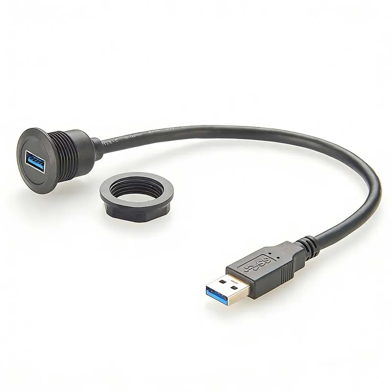 USB 3.0 Circular Panel-Mount Extension Cable (22mm Cutout)