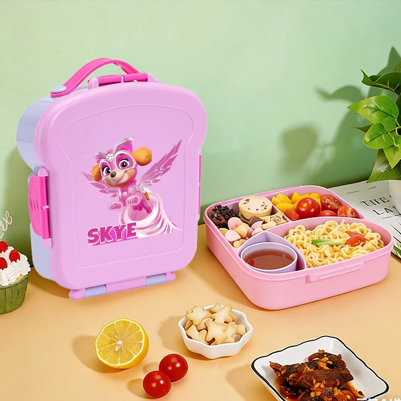 Paw Patrol Bento-Lunchbox-Set für Mädchen und Jungen, Chase und Skye Lunchbox mit Gabel und Löffel, tragbarer Behälter mit Griff für Schule und Reisen