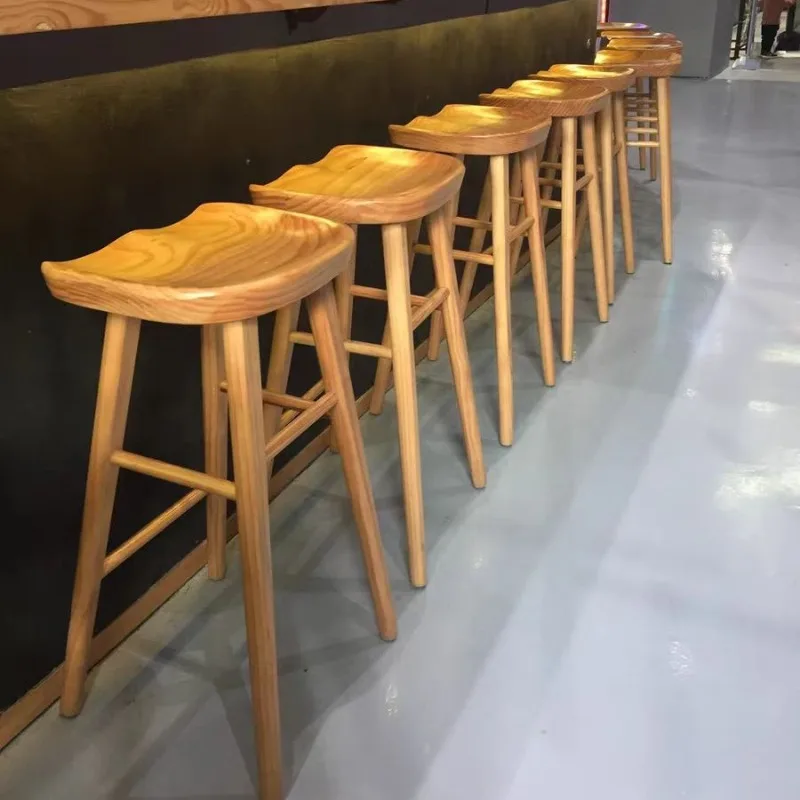 Solid wood bar chair, home bar chair, high stool, phone shop front desk , modern minimalist bar stool, Apple chair