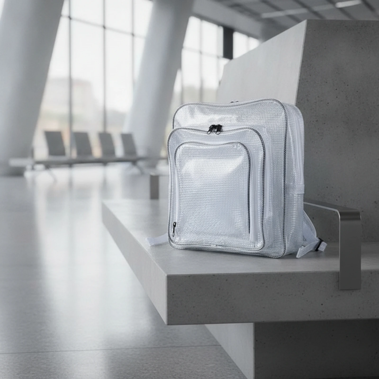 PVC Backpack Adjustable Structured Rectangular Backpack with Front Zippered Compartments Bookbag Reinforced Stitching Wipeable