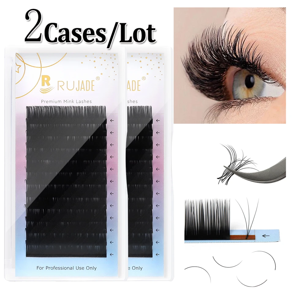 

RUJADE 2Cases/Lot Individual Eyelash Extensions Faux Cils Lashes Matte Black Soft Natural Russian Volume Classic Premium Eyelash