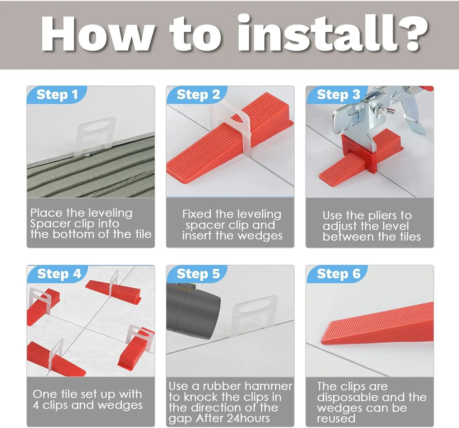 Nivelamento Sistema Clipes para telha cerâmica, Espaçadores para telha, Colocação Ferramentas de Construção, 0,35mm, 0,5mm, 1mm, 1,5mm, 2mm, 2,5mm,