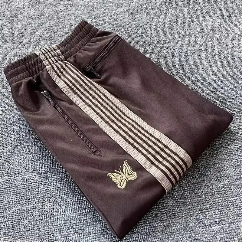 

25ss Butterfly Embroidery AWGE Casual Striped Pants 1：1 Best Quality Brown Men Pants Women Sweatpants