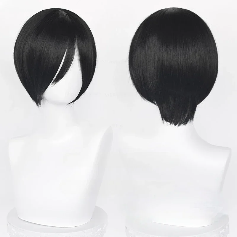 Wig Cosplay Game Ada Wong Wig Ada Wong 32Cm Rambut Sintetis Tahan Panas Hitam Pendek Wig Permainan Peran Pesta Wanita