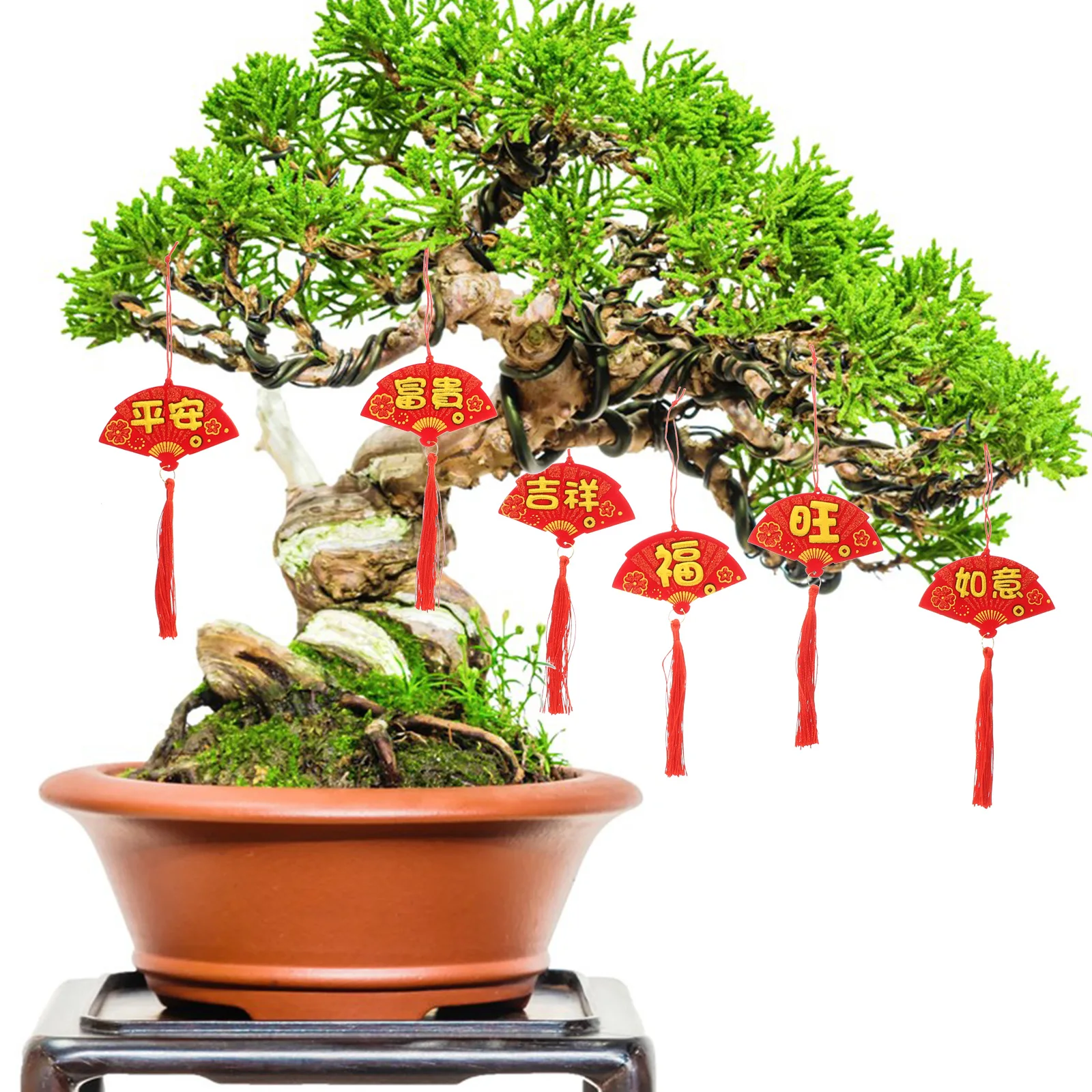 

6pcs Gold Foil Potted Mini Pendant Home Office Decor Reusable Chinese Style Spring Festival Bonsai nament New Year Charm Tree