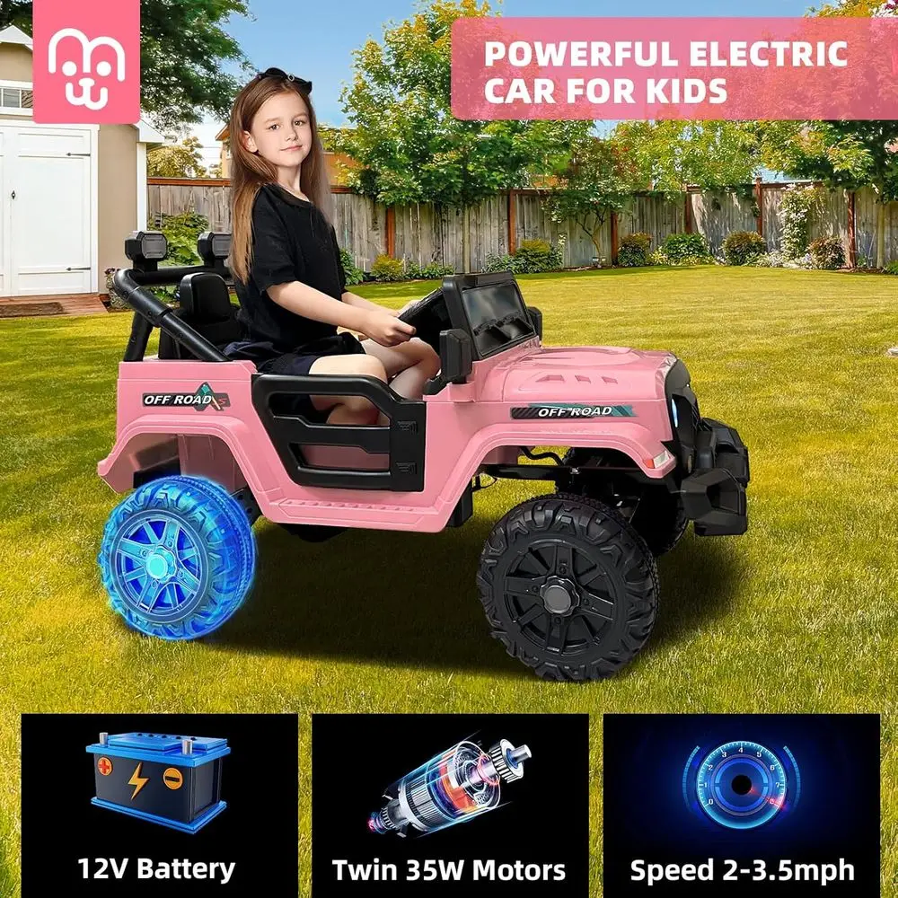 12V Kids Electric Ride on Truck Car Remote Control, Twin 35W Motors 3.5MPH Max Speed, Bluetooth Music Player, 4 Wheels Suspensio