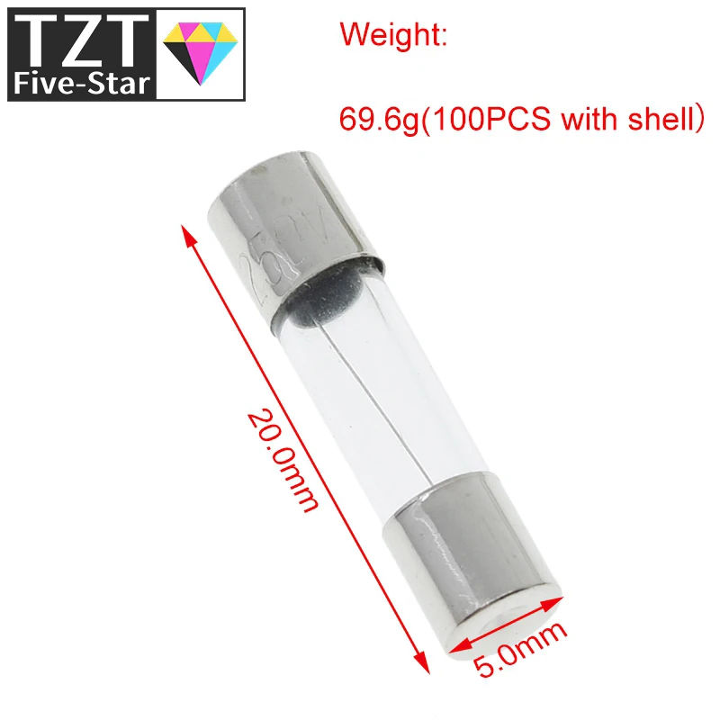 TZT 100PCS 5x20mm Fast Blow Glass Tube Fuses 0.2A 0.3A 0.5A 0.75A 1A 1.5A 2A 2.5A 3A 4A 5A 6A 8A 10A 15A 20A 25A 30A 250V 5*20mm