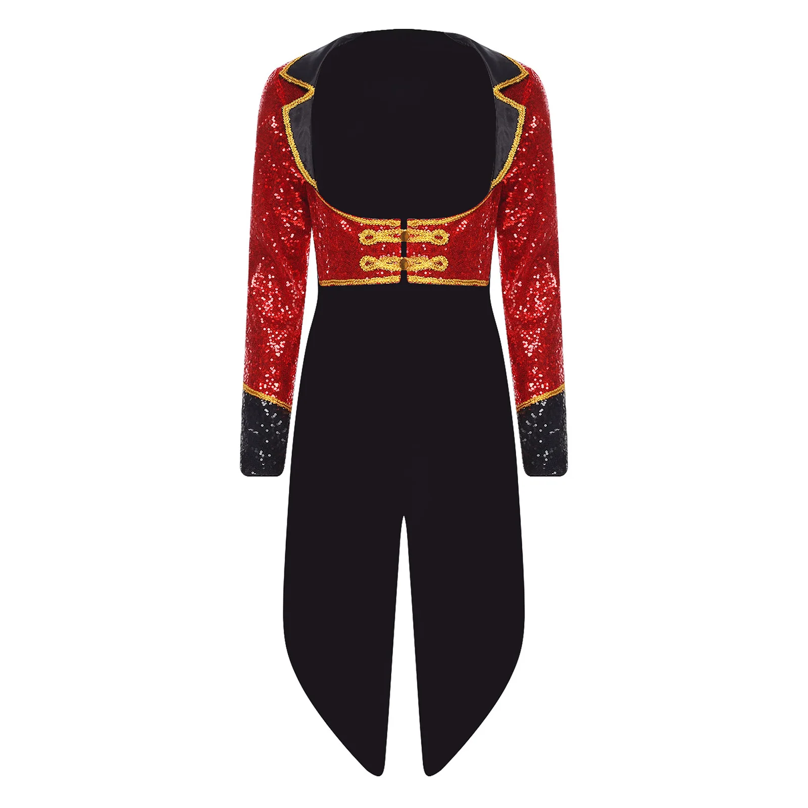 

Women Circus Ringmaster Tailcoat Glow Sequins Trim Military Collar Long Sleeve Front Button Circus Themed Party Roleplay Costume