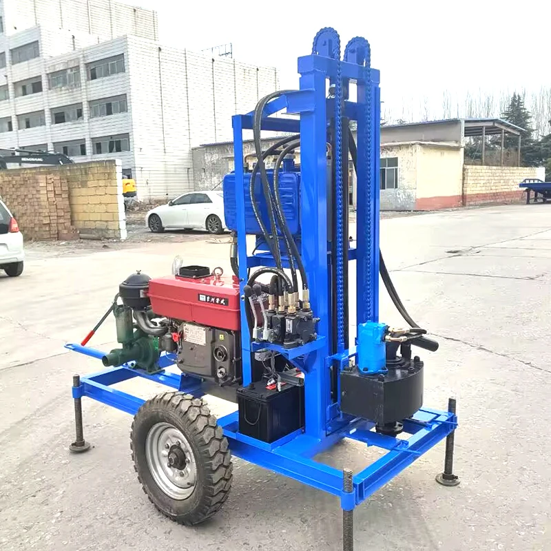 Deep Well Drilling Rig 22hp Wheels Type Hydraulic Water Well Borehole Drilling Machine