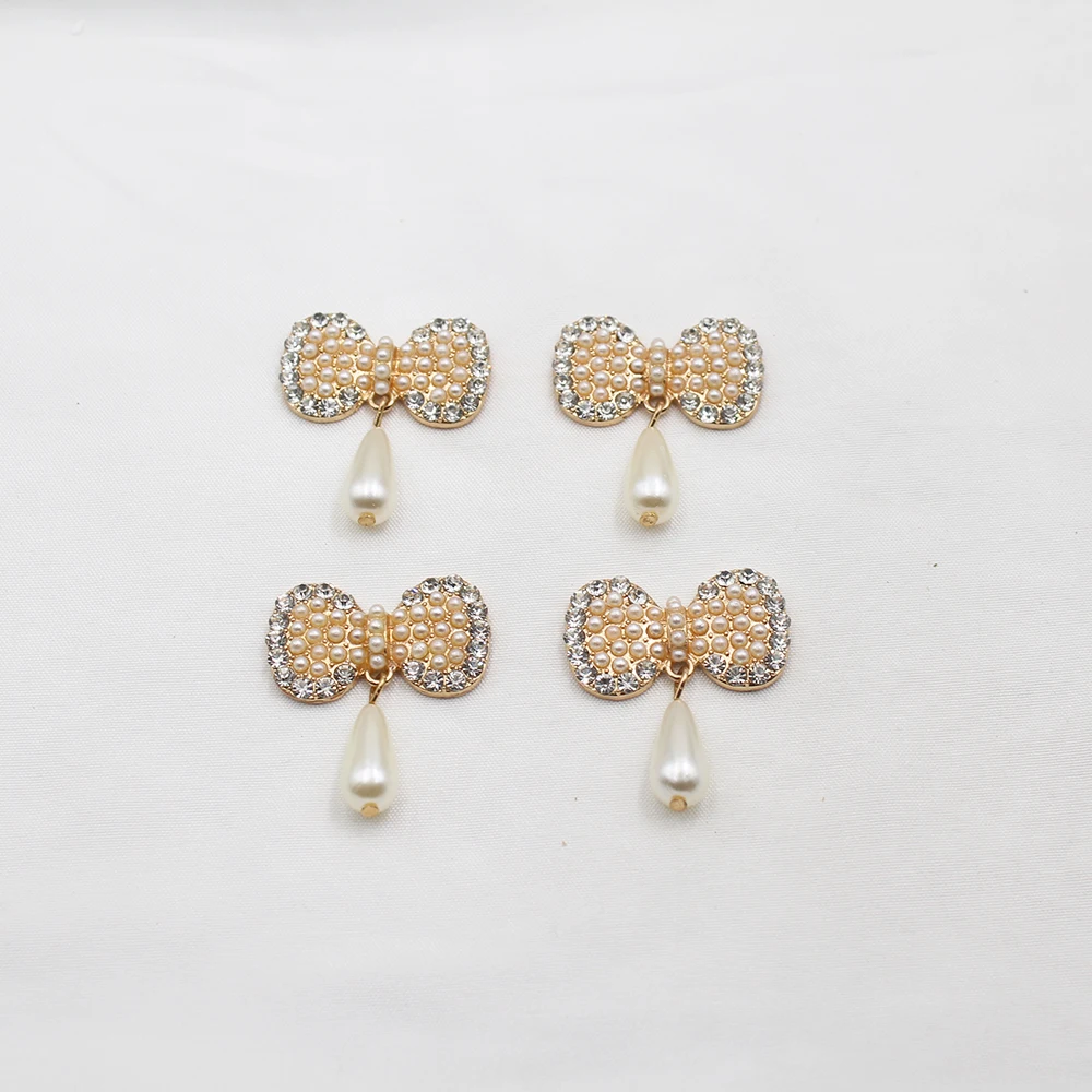 Luxury Pearl Bow Flatback Embellishment Rhinestone Applique Sew On Buttons for DIY Dress Wedding Shoes Bag Craft Accessories